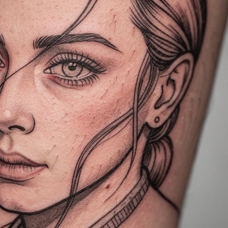 Fine-line portrait style tattoo