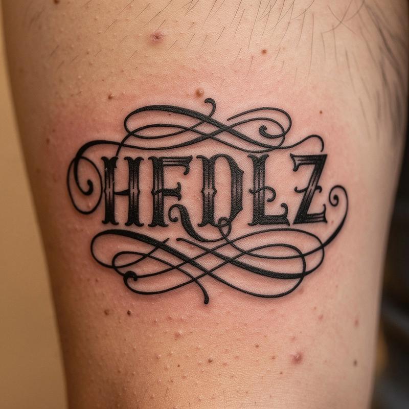 Ornamental lettering tattoo style